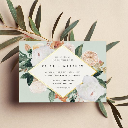 Boho Blooms | Modern Geometric Floral Wedding Folie Uitnodiging