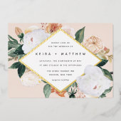 Boho Blooms | Modern Geometric Floral Wedding Folie Uitnodiging (Voorkant)