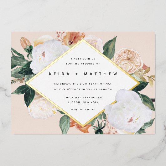 Boho Blooms | Modern Geometric Floral Wedding Folie Uitnodiging (Voorkant)