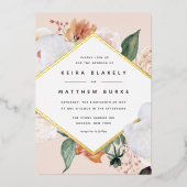 Boho Blooms | Modern Geometric Floral Wedding Folie Uitnodiging (Voorkant)