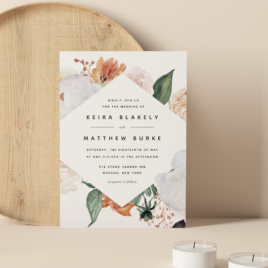 Boho Blooms | Modern Geometric Floral Wedding Kaart