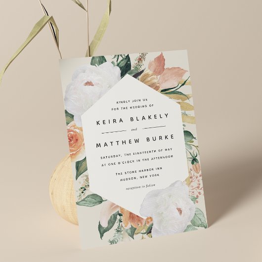 Boho Blooms | Modern Geometric Floral Wedding Kaart