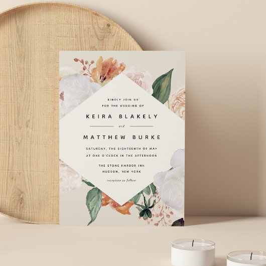 Boho Blooms | Modern Geometric Floral Wedding Kaart