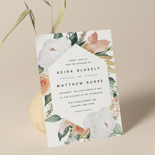 Boho Blooms | Modern Geometric Floral Wedding Kaart