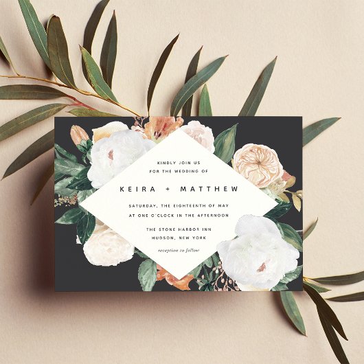 Boho Blooms | Modern Geometric Floral Wedding Kaart