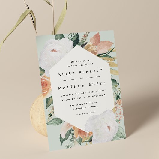 Boho Blooms | Modern Geometric Floral Wedding Kaart