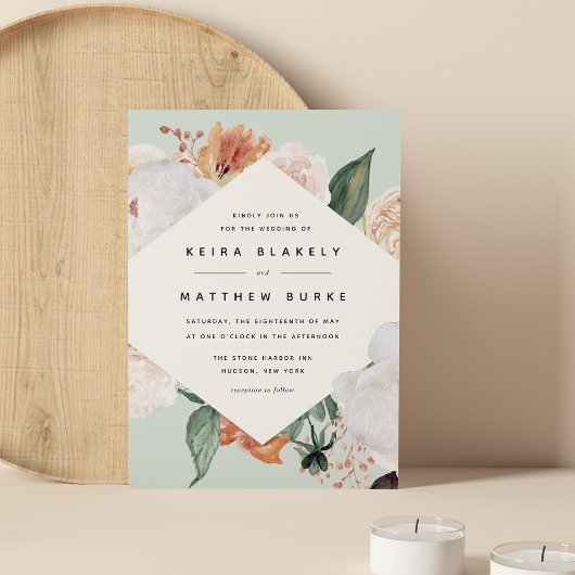 Boho Blooms | Modern Geometric Floral Wedding Kaart