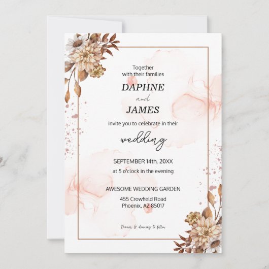 Boho Blooms: Moderne Bloemen Bruiloft uitnodiging (Voorkant)