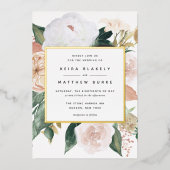 Boho Blooms Moderne Bloemige Bruiloft Folie Uitnodiging (Voorkant)