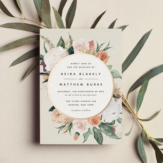 Boho Blooms Moderne Bloemige Bruiloft Folie Uitnodiging