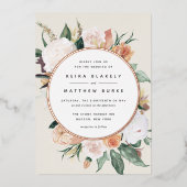 Boho Blooms Moderne Bloemige Bruiloft Folie Uitnodiging (Voorkant)
