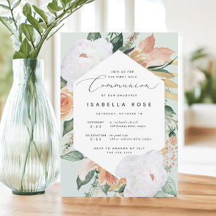 Boho Blooms   Moderne Floral Eerste Heilige Commun Kaart