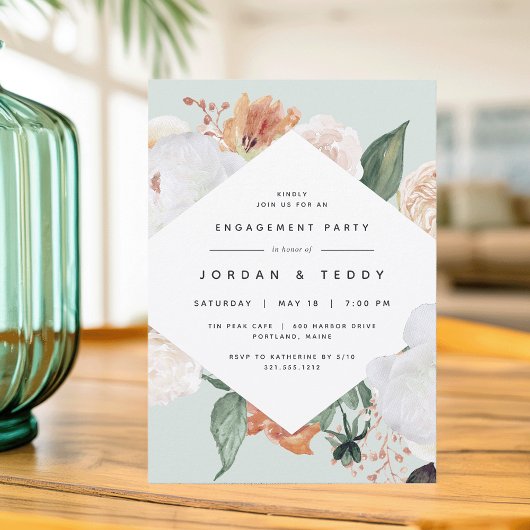 Boho Blooms | Moderne Floral Engagement Party Kaart