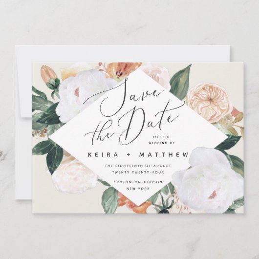 Boho Blooms | Moderne geometrische bloemen Save The Date (Voorkant)