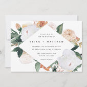 Boho Blooms | Moderne geometrische bloemige bruilo Kaart (Voorkant)