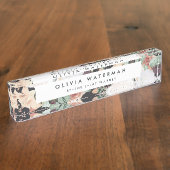 Boho Blooms | Moderne Waterverf Floral Naambordje (Zijkant)