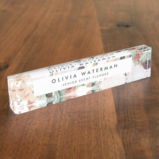 Boho Blooms | Moderne Waterverf Floral Naambordje (Zijkant)