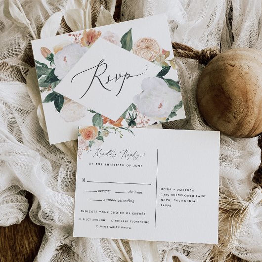 Boho Blooms RSVP Briefkaart met keuze uit maaltijd