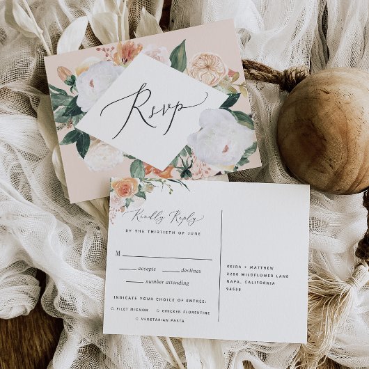 Boho Blooms RSVP Briefkaart met keuze uit maaltijd