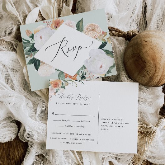 Boho Blooms RSVP Briefkaart met keuze uit maaltijd