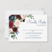 Boho Blooms | Rustieke marine en Bourgondische boe RSVP Kaartje (Voorkant)