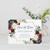 Boho Blooms | Rustieke marine en Bourgondische boe Save The Date (Staand voorkant)