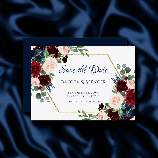 Boho Blooms | Rustieke marine en Bourgondische boe Save The Date