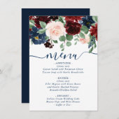 Boho Blooms | Rustieke marine en Bourgondische Gar Menu (Voorkant / Achterkant)