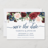 Boho Blooms | Rustieke marine en Bourgondische Gar Save The Date (Voorkant)