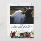 Boho Blooms | Rustieke marine en rode foto en lief Bedankkaart (Voorkant)