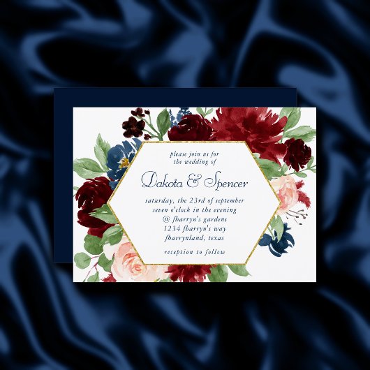 Boho Blooms | Rustieke Navy Blue en Bourgondische  Kaart