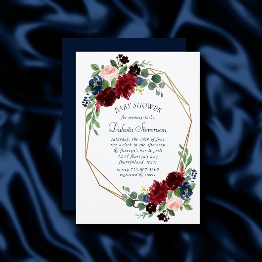 Boho Blooms | Rustieke Navy Blue en Bourgondische  Kaart