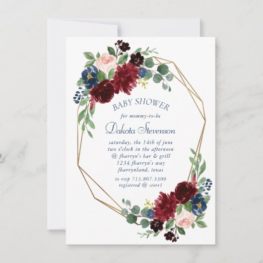 Boho Blooms | Rustieke Navy Blue en Bourgondische Kaart (Voorkant)