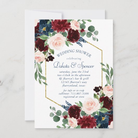 Boho Blooms | Rustieke Navy Blue en Bourgondische  Kaart (Voorkant)