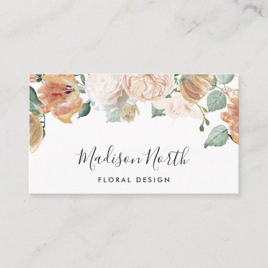 Boho Blooms Waterverf Floral Calligraphy Script Visitekaartje (Voorkant)