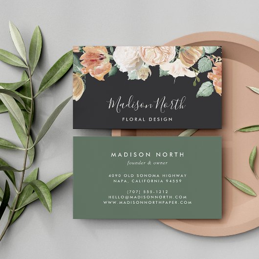 Boho Blooms Waterverf Floral Calligraphy Script Visitekaartje
