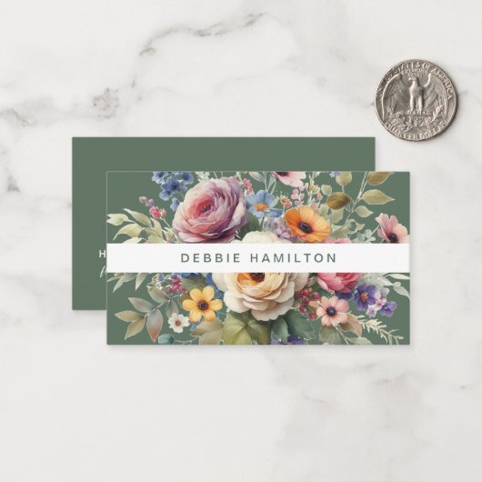 Boho Blooms Waterverf Floral Elegant & Artistiek Notitiekaartje (Voorkant / Achterkant in situ)