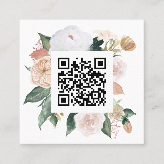 Boho Blooms Waterverf Floral QR Code Vierkante Visitekaartje (Voorkant)