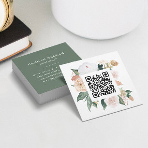 Boho Blooms Waterverf Floral QR Code Vierkante Visitekaartje