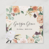 Boho Blooms Waterverf Floral Vierkante Visitekaartje (Voorkant)
