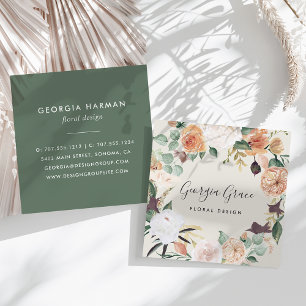 Boho Blooms Waterverf Floral Vierkante Visitekaartje