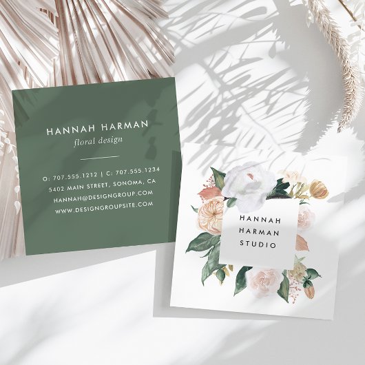 Boho Blooms Waterverf Floral Vierkante Visitekaartje