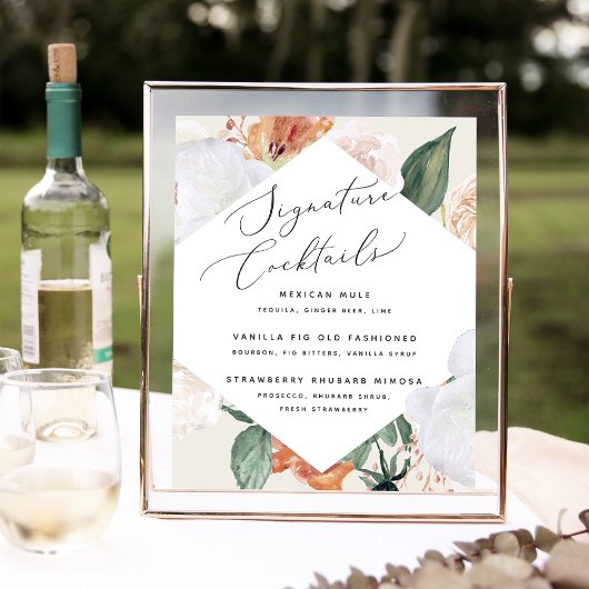 Boho Blooms Weddenschap Cocktail Menu Sign Poster