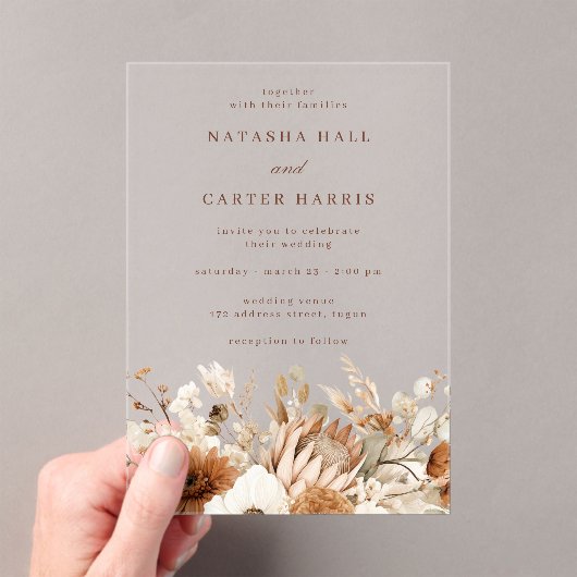 Boho Blooms Wedding Acryl Uitnodigingen (Insitu (Draagbaar))