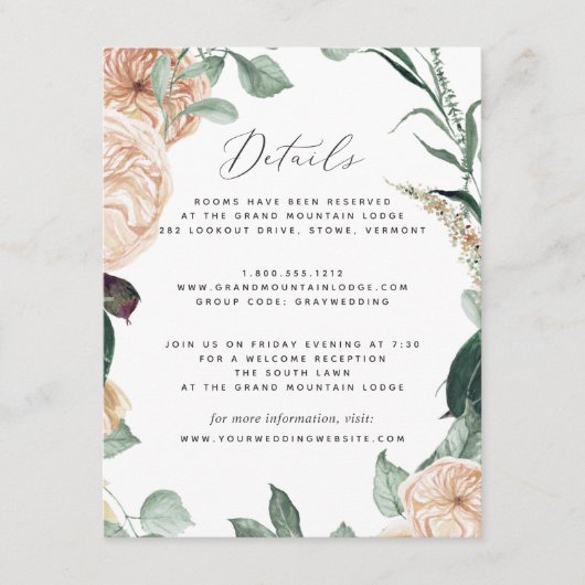 Boho Blooms Wedding Guest Information Insert Kaart (Voorkant)