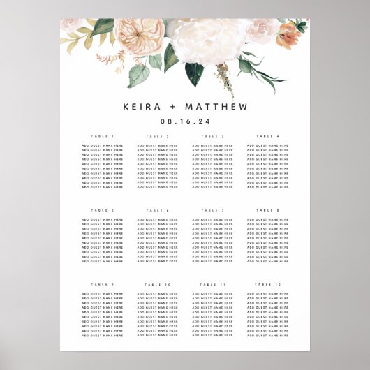 Boho Blooms Wedding or Event Seating Chart Poster (Voorkant)