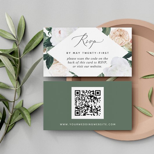 Boho Blooms Wedding QR Code RSVP Card Visitekaartje