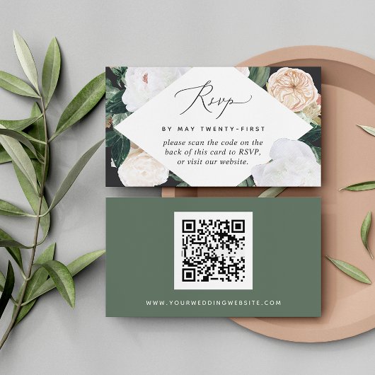 Boho Blooms Wedding QR Code RSVP Card Visitekaartje