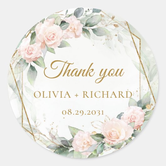 Boho blos groen en goud lijst bruiloft sticker (Voorkant)