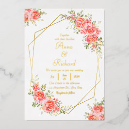 Boho blos roze bloem goud geometrisch chic huwelij folie uitnodiging
